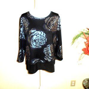 Debenhams: Black Silver Flower Top